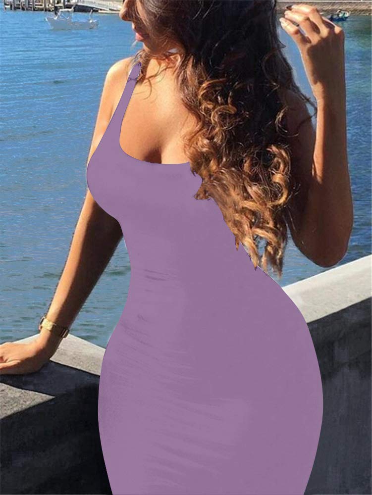 GOBLES Women's Casual Summer Sleeveless Mini Sexy Bodycon Tank Club Dress Lavender - Image 5